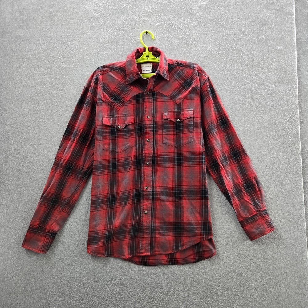 Stetson Men‎ Button Up Shirt M Red Plaid Flannel Western Pearl Snap